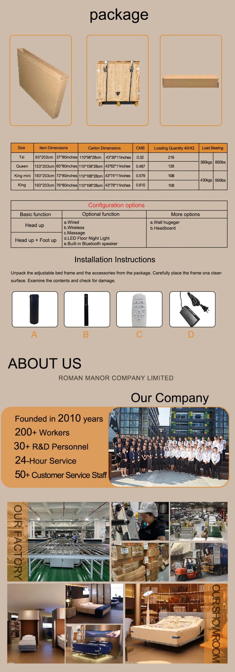 ODM OEM China Made Adjustable Latex Mattresshead and Foot Adjustable Memory Foam Mattress, Wireless Remote Control Foam Mattress