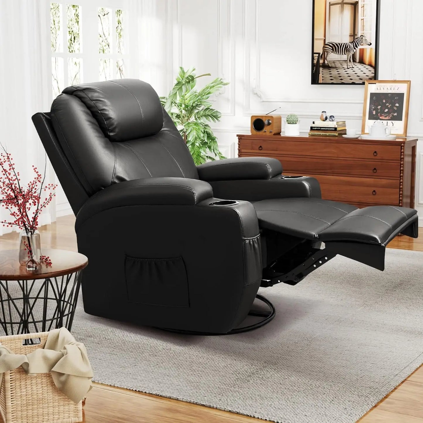 Recliner Chair, Rocking Massage Chairs, Home Reclining Sofa Chair, PU Leather, Ergonomic Living Room Chair with Cup Holders