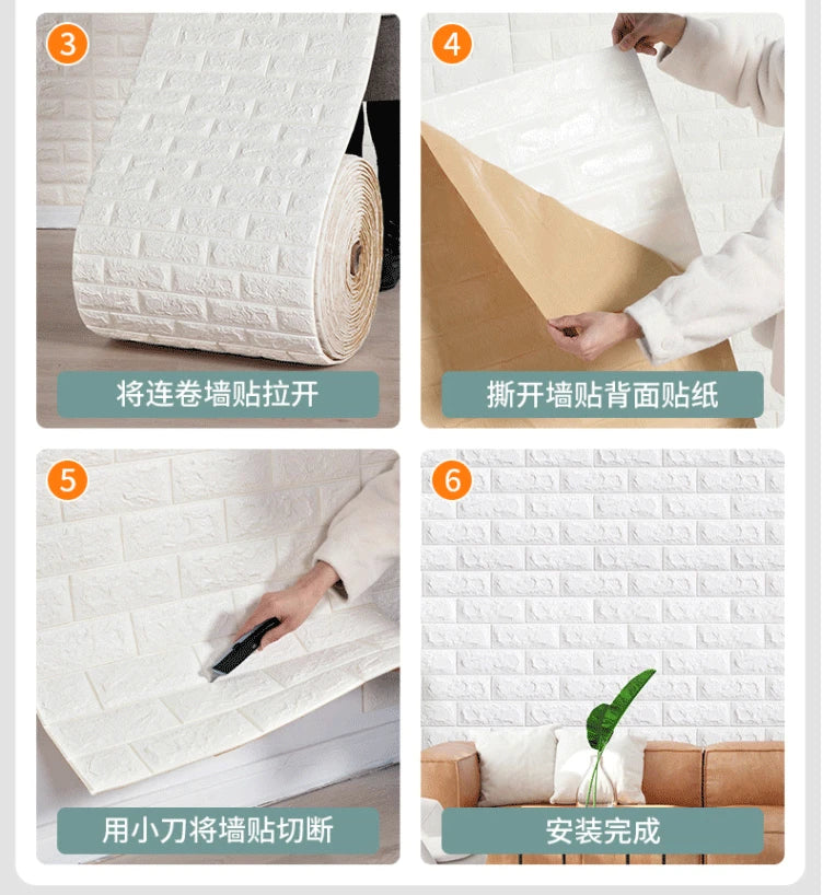70cmx1/5/10m 3D Wallpaper Decoration Self-adhesive Antique Foam Brick Wallpaper Living Room Bedroom Waterproof 3d Wall Sticker