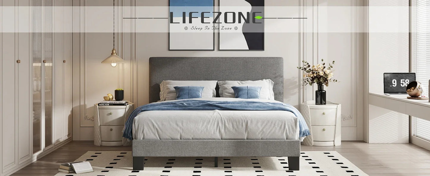 Queen Headboard,Linen Upholstered Bed Frame With Wood Slats Support,No Box Spring Needed,Heavy Duty Feet,Easy Ass