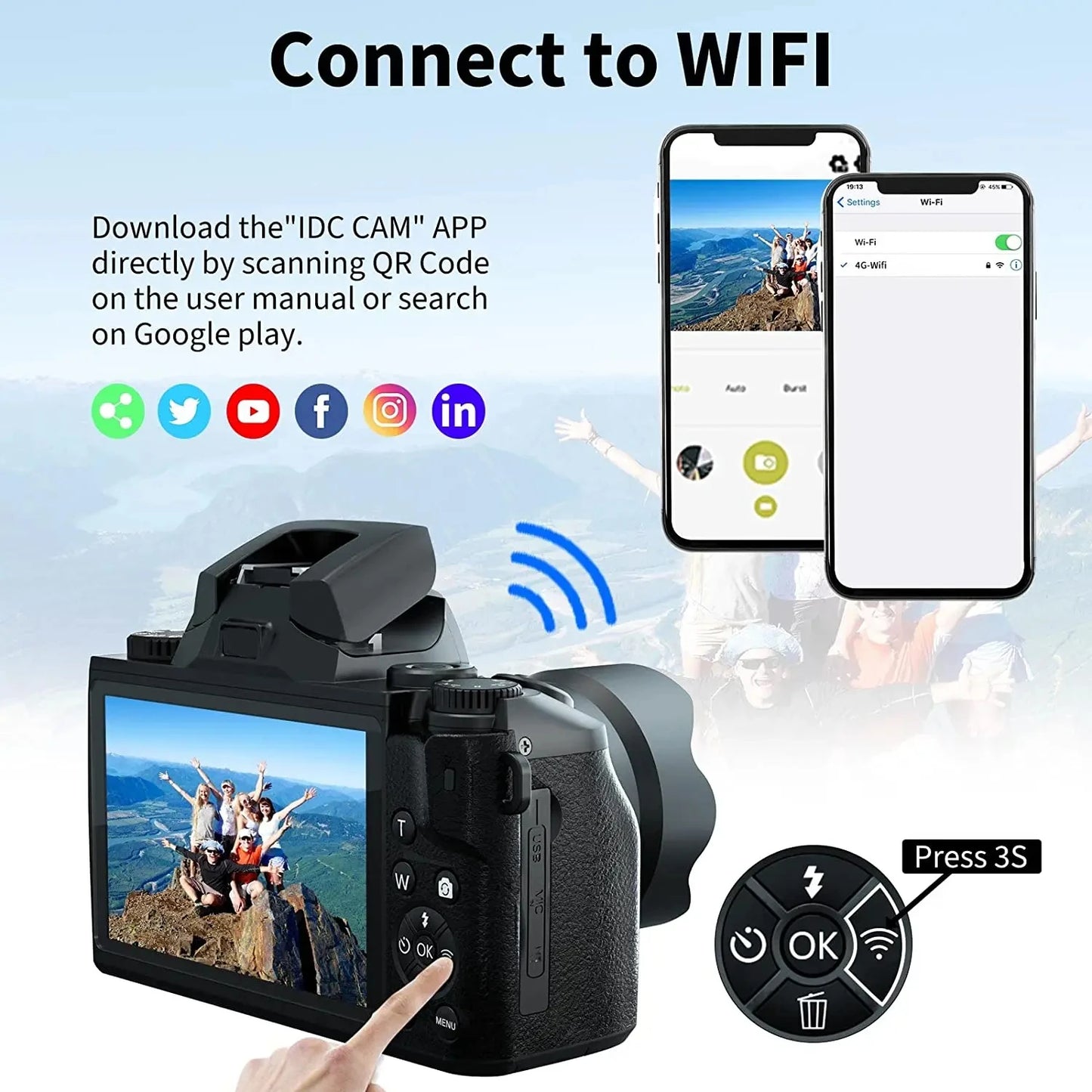 2025 16X Zoom 64MP DSLR HD WIFI Cameras 4.0 Touchscreen 4K Digital for Tiktok Photography Video Live Streaming Vlogging