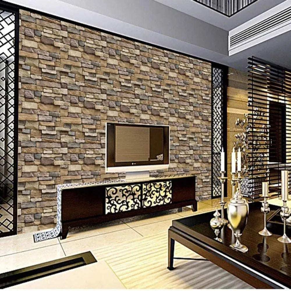 Waterproof Self-Adhesive Stone Brick Wallpaper for Living Room Kitchen Bedroom Removable Stickers for Fall Aesthetic Wall Decor