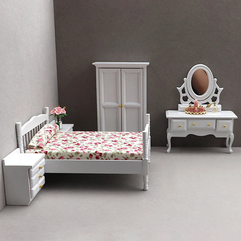 Beds & Furniture Bedroom Set Furniture Wooden Wardrobe for Bedroom Miniature Wardrobe Dolls Dollhouse Bedroom Bed Dresser