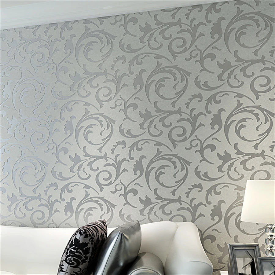 3D Grey Victorian Damask Embossed Wallpaper Roll Home Decor Living Room Bedroom Wall Coverings Silver Floral Luxury Wall Paper