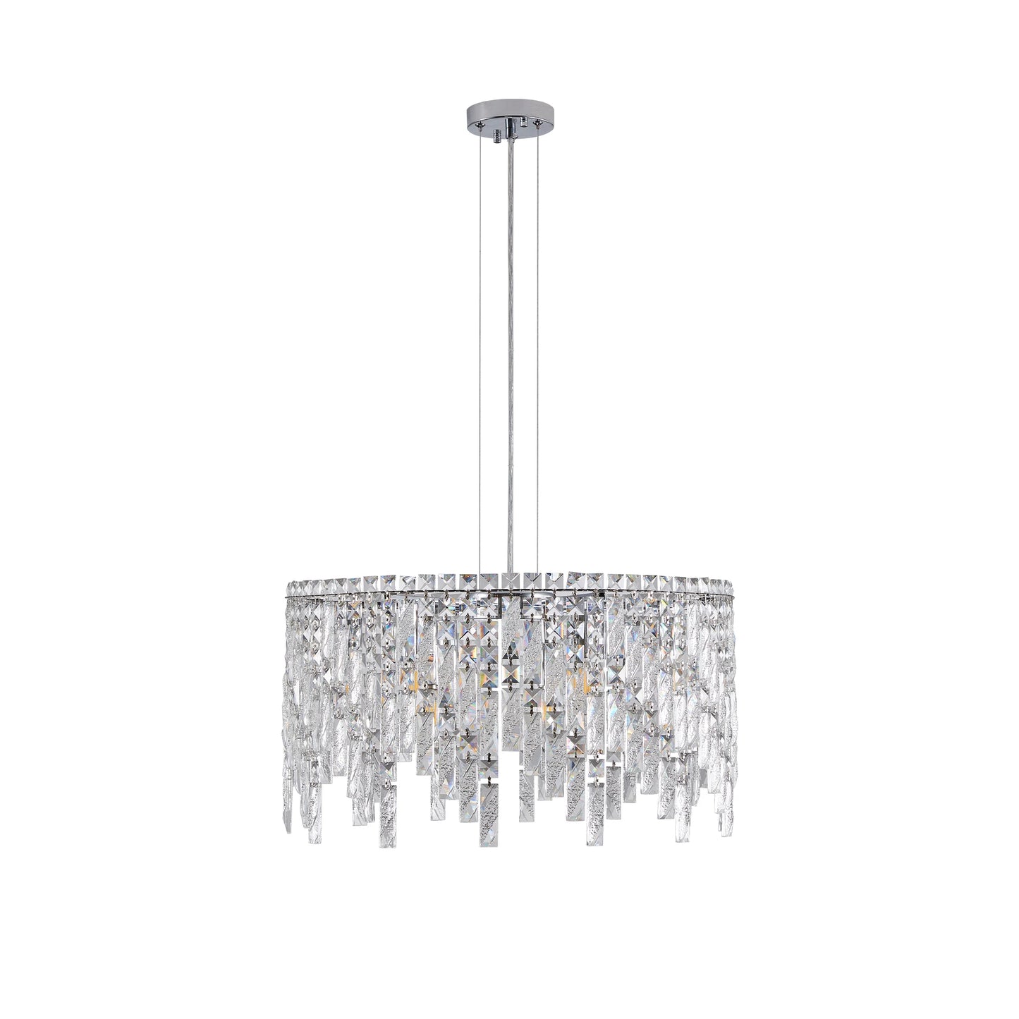 Chrome Elegant Crystal Chandelier Modern Ceiling Light Fixture with Reflective Hanging Crystals for Living Room and Foyers