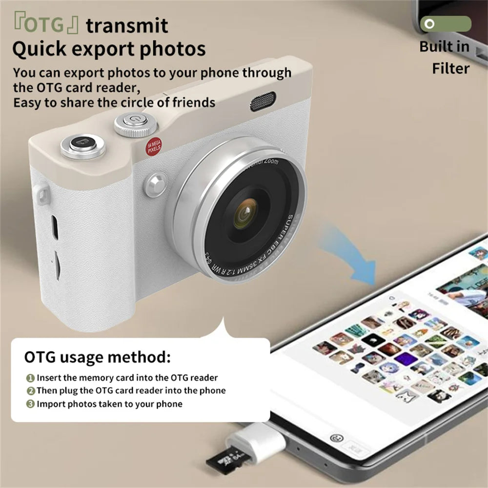4K Digital Camera 2.4 Inch 16X Digital Zoom CCD Retro Video Recorder 180° Flip Screen Selfile Compact Digital Photography Camera