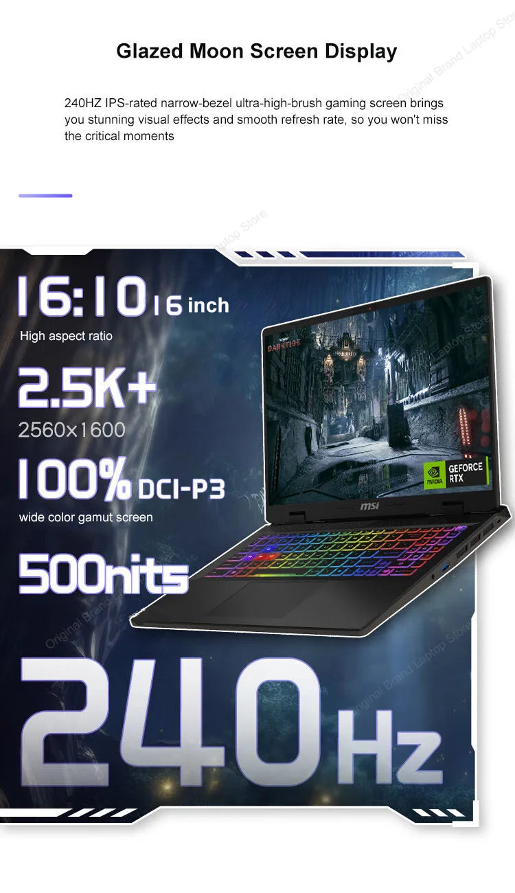 2024 MSI Sword 16 HX Laptop 16 Inch 2.5K QHD 240Hz IPS Screen Notebook i7-14700HX 16GB 1TB SSD RTX4060 Gaming Netbook Computer