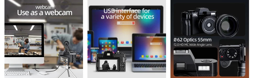 NBD Digital Camera 4K 48MP Autofocus Camera WiFi Photography Support No Battery Use Digital Camera Suitable for Beginners