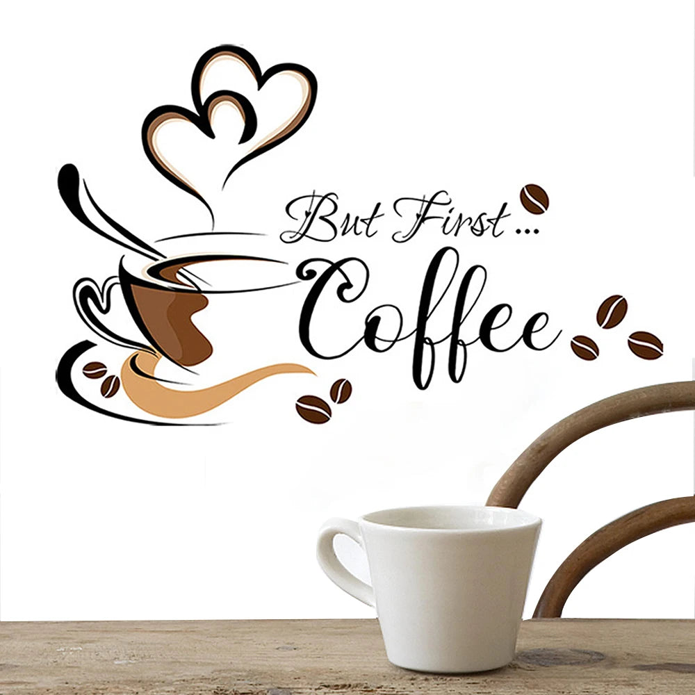 Coffee Cup Pattern Wall Stickers DIY Cafe Restaurant Living Room Home Decoration Self-adhesive Hand Carved Kitchen Wallpaper