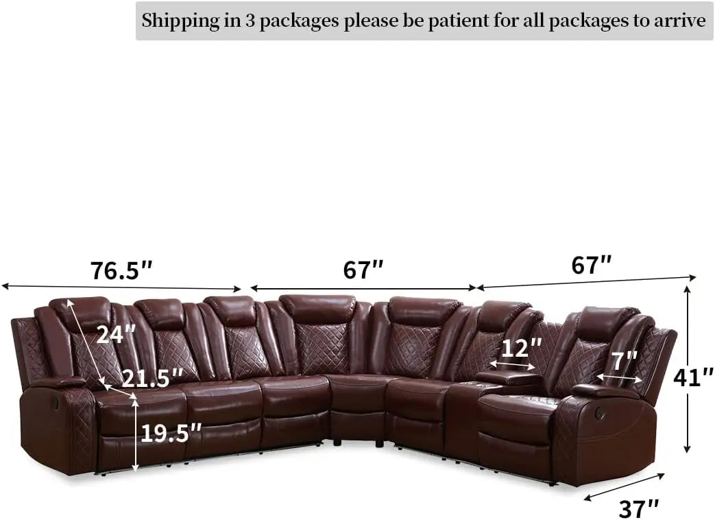 Living Room Set Brown L-shaped Leather Sofa Living Room Furniture Set Power Recliner Adjustable Sofa