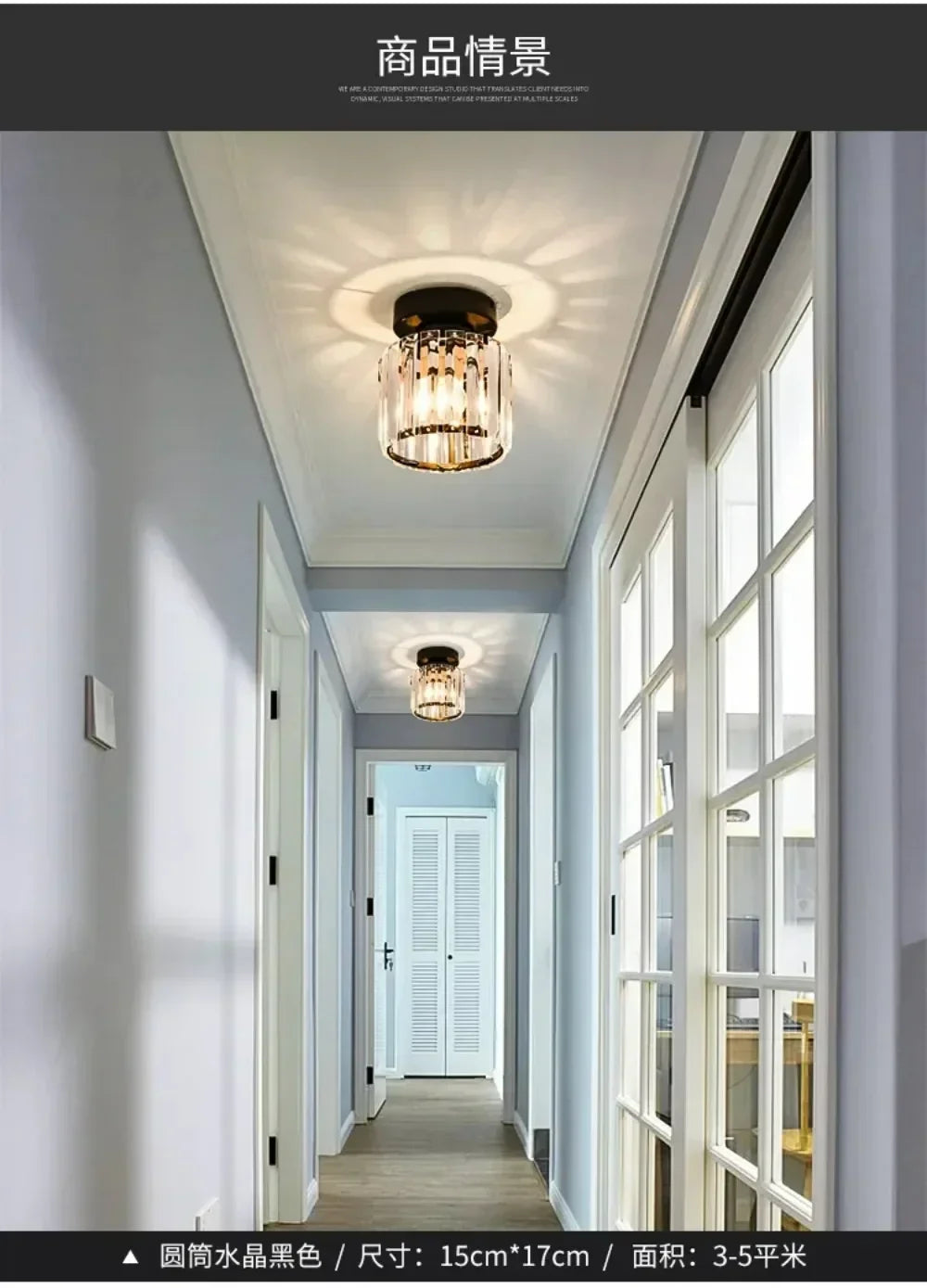 Modern Chandelier Crystal Ceiling Light Semi Flush Mount Ceiling Lighting Fixture Entrance Balcony Indoor Hang Lamp Lighting
