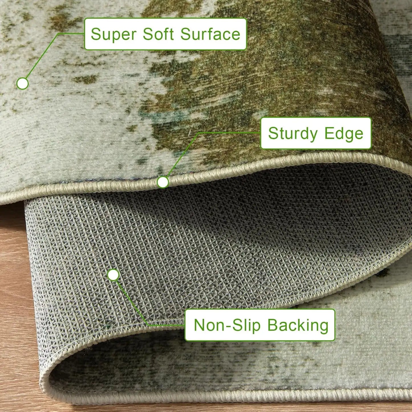 Area Rugs for Living Room, Machine Washable Vintage Rug, Non-Slip Low Pile Throw Rugs with Rubber Backing Washable Carpet