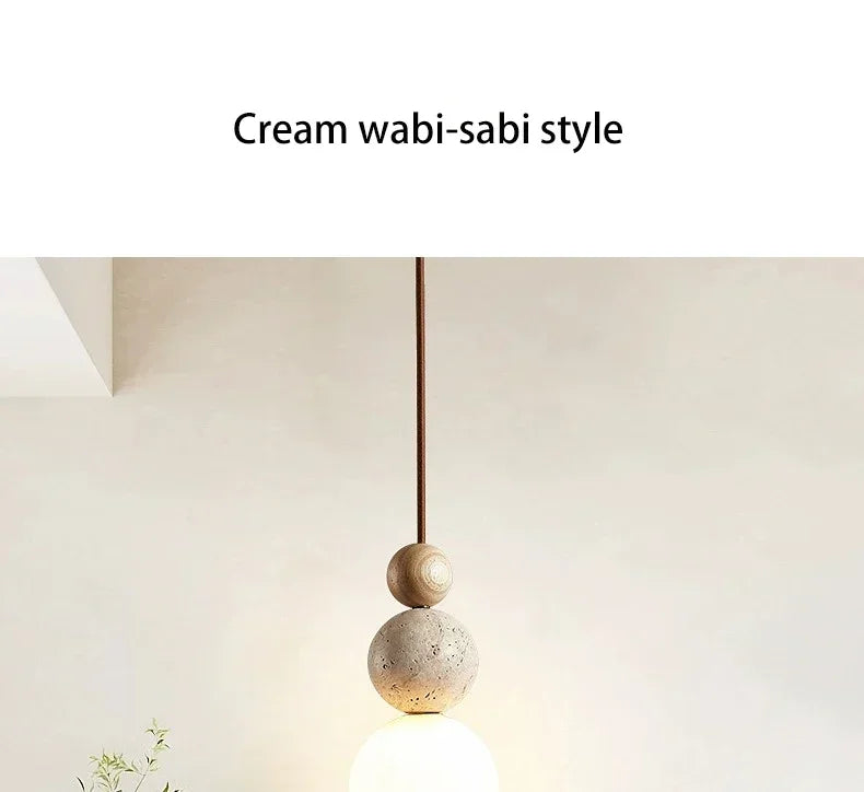 Yellow Travertine Bedside Chandelier Mahogany Nordic Japanese Log Wabi Sabi Style Homestay Single Head Long Line Pendant Lights
