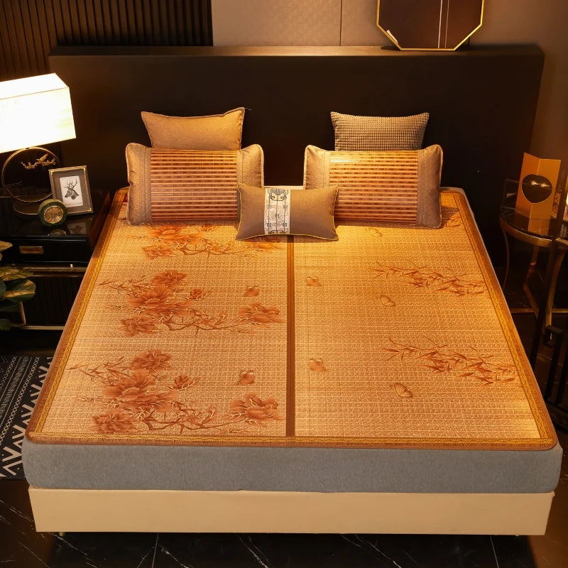 Double Fold Cool Mattress Summer Sleep Mat 100% Bamboo Mat Natural Comfortable High-quality Printed Mattress 1.8/2.0 Dormitory