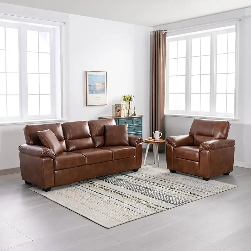 Morden Fort white leather love seat and sofa set, modern luxury and comfy furniture sleeper pouches for living room, apartment,
