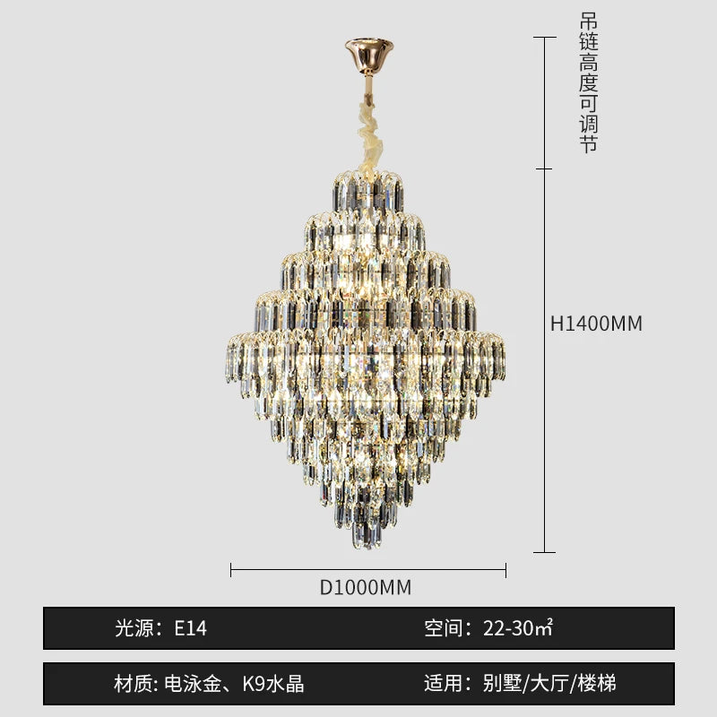 Designer LED Light Luxury Villa Main Hall Crystal Chandelier Luxury Hotel Restaurant Sales Office Custom Lights Pendant lights