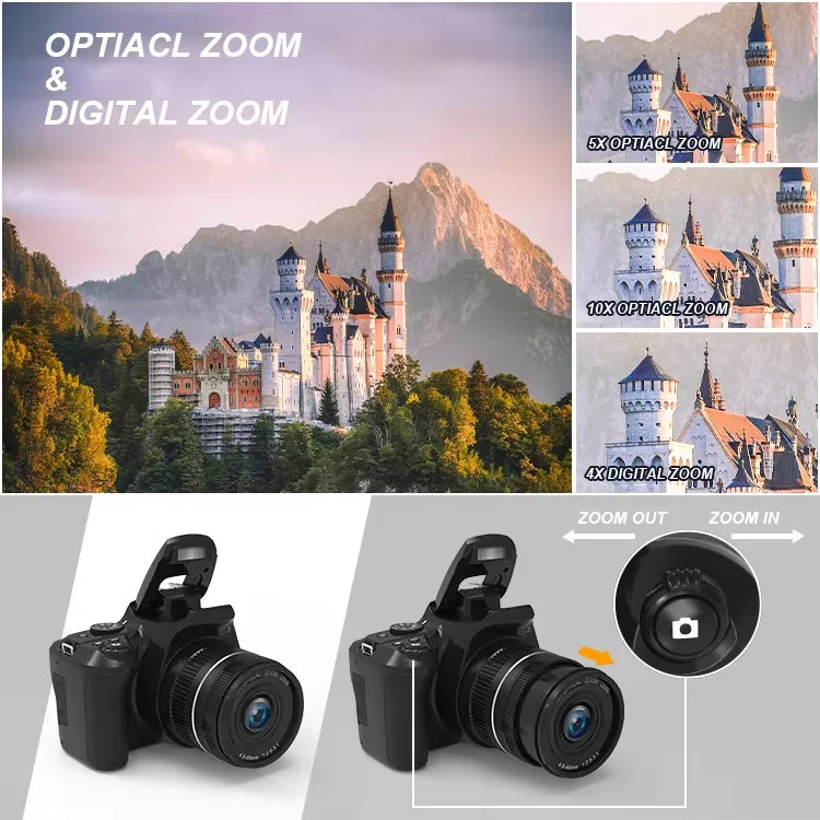 4K Professional Video SLR Camera 64MP Vlog Digital Cameras for Youtube Livestream Webcam 10X Optical Zoom Photography Camcorder