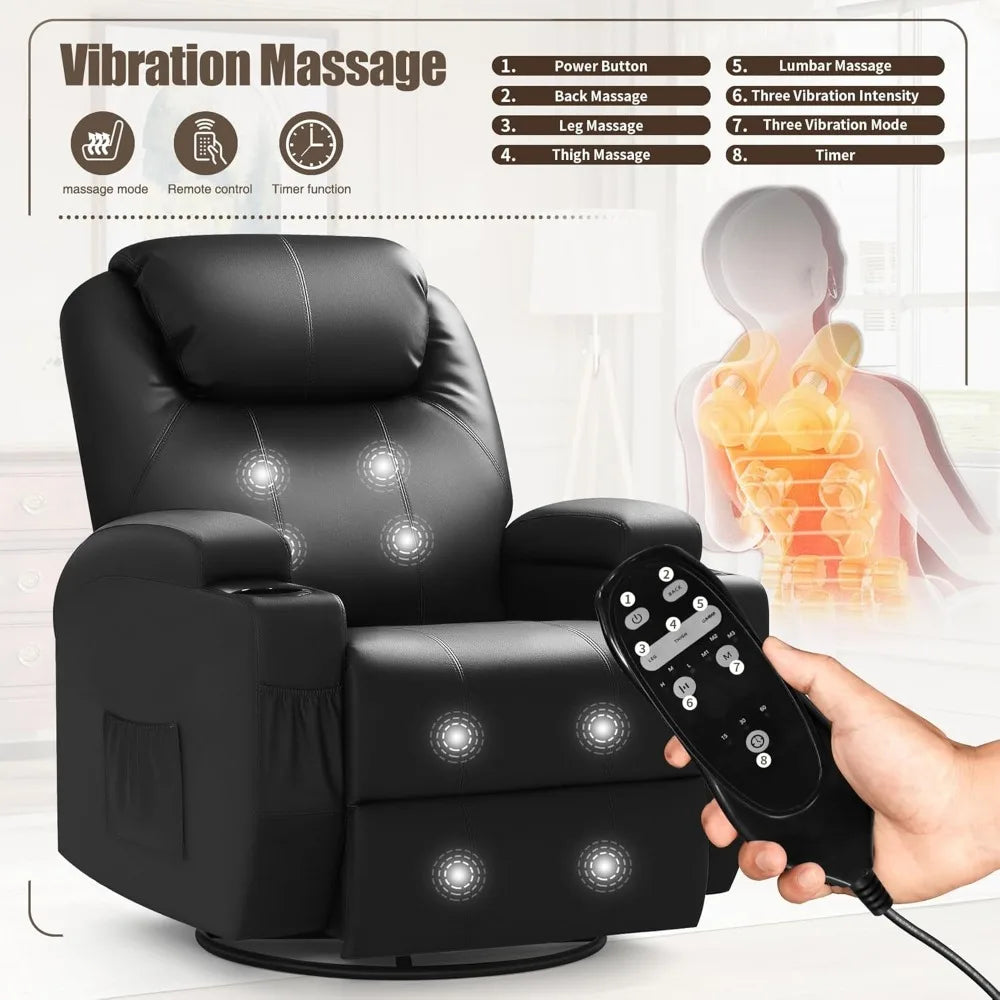 Recliner Chair, Rocking Massage Chairs, Home Reclining Sofa Chair, PU Leather, Ergonomic Living Room Chair with Cup Holders