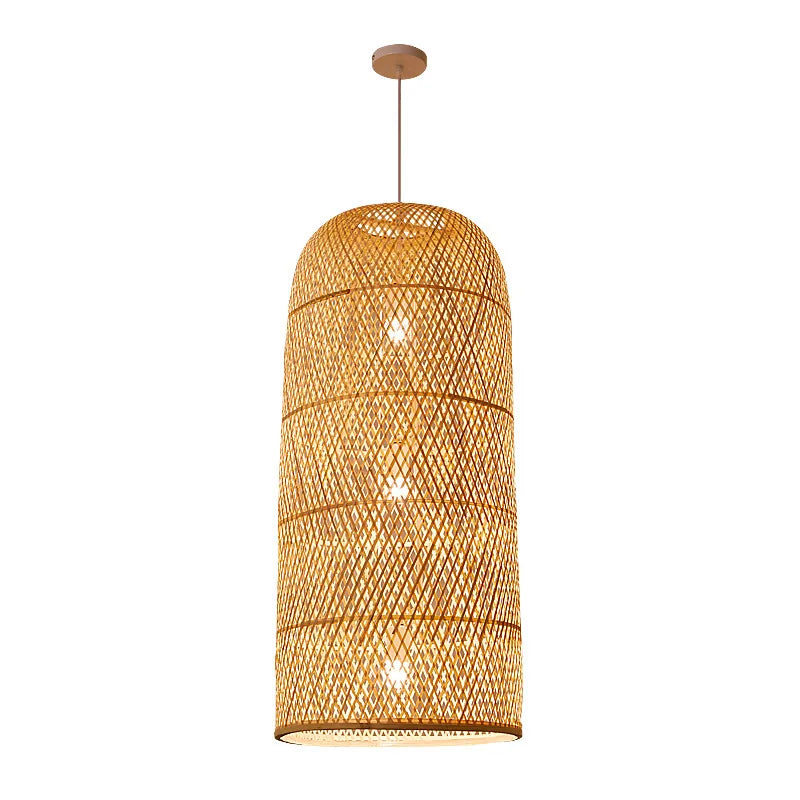 Zen Bamboo Chandelier New Chinese Lantern Hotel Chinese Style Restaurant Restaurant Bamboo Artwork Duplex Staircase Long Chandel