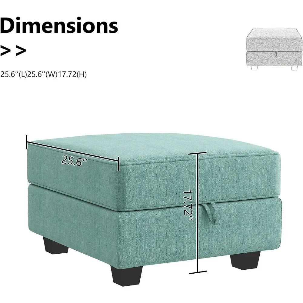 Square Ottoman Module for Modular Segmented Sofas, Storage Ottoman Footstools, and Seat Cubes, Water Blue