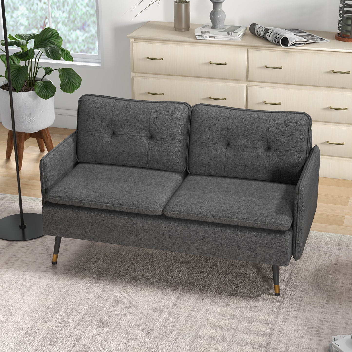 HOMCOM Modern Upholstered Two Seater Sofa for Bedroom Living Room