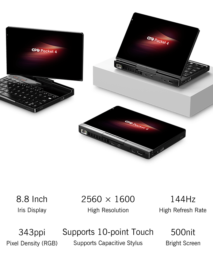 【Hot Sale】GPD Pocket4 2025 Latest AMD AI 9 HX 370/8840U 64GB 2TB NVMe 8.8" 2560×1600 144Hz 2-in-1 Laptop Tablet Palm Size MiniPC