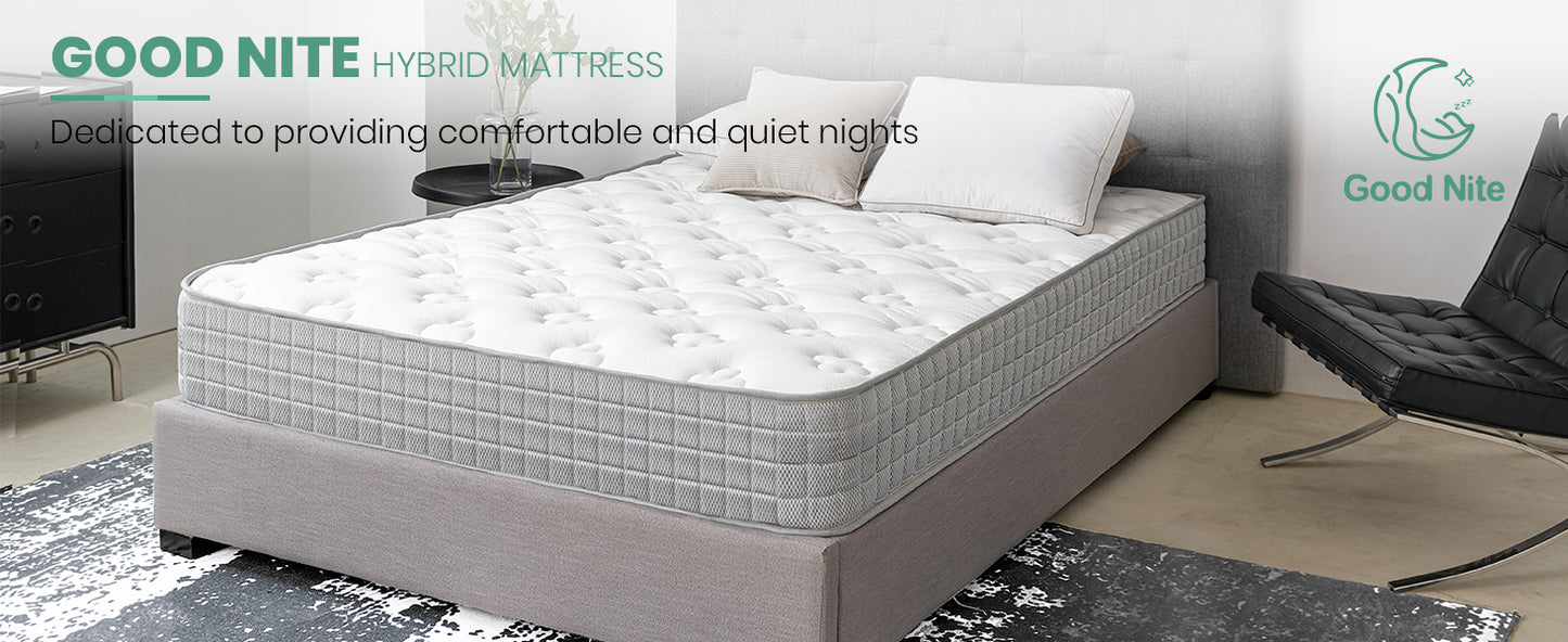 Good Nite Double Mattress - 7 Inch Hybrid Spring & Memory Foam, Zoned Support, Deep H6 Firmness, Comfortable Knitted Fabric