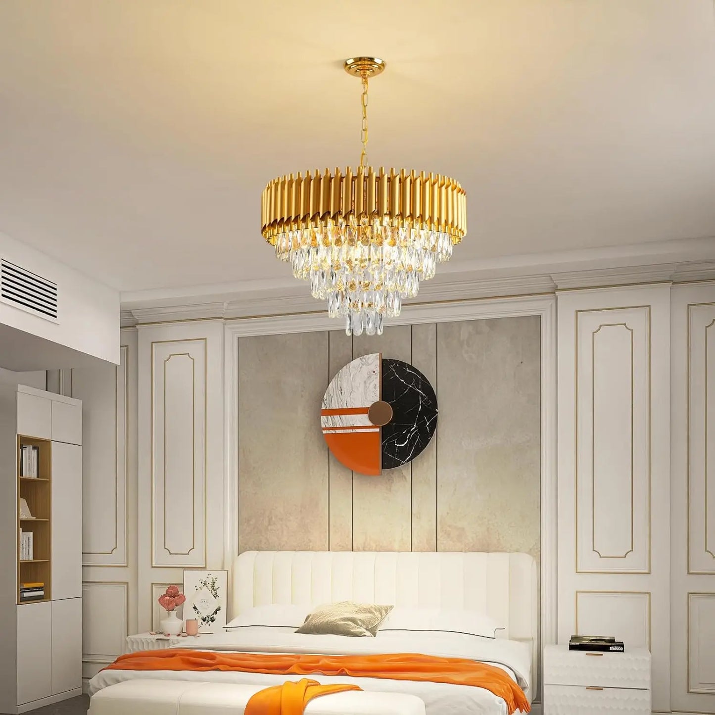 Gold Modern Crystal Chandeliers 5-Tier K9 Round Light Gold Crystal Chandeliers