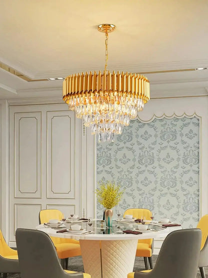 Gold Modern Crystal Chandeliers 5-Tier K9 Round Light Gold Crystal Chandeliers