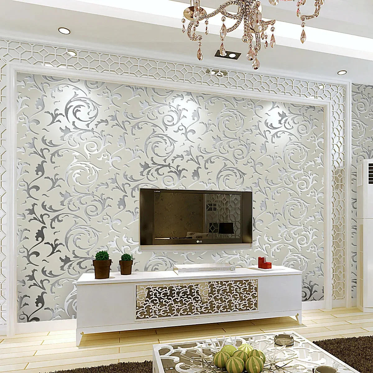 53cm European Style Acanthus Leaf Non-self-adhesive 3D Bedroom Living Room TV Background Wall Non-woven Hook Flower Wallpaper