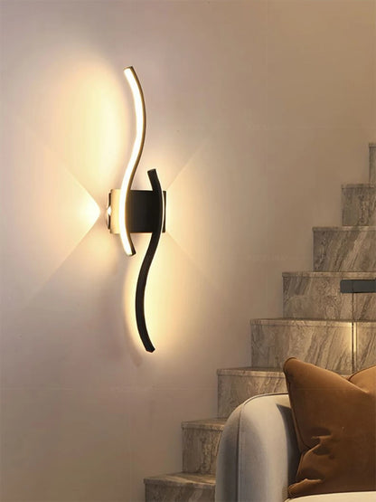Modern LED Strip Wall Lamp Double Curve Remote Control Light Bedside Decor Black Gold Wall Sconces Living Room Bedroom Led Fixtu
