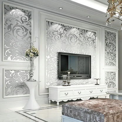 53cm European Style Acanthus Leaf Non-self-adhesive 3D Bedroom Living Room TV Background Wall Non-woven Hook Flower Wallpaper