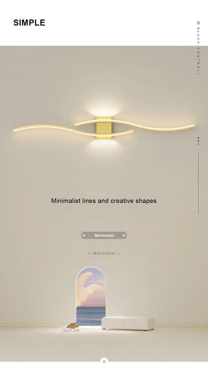 Modern LED Strip Wall Lamp Double Curve Remote Control Light Bedside Decor Black Gold Wall Sconces Living Room Bedroom Led Fixtu
