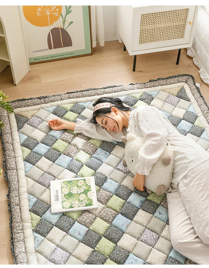 Cotton Carpet for Living Room Hand Patchwork Quilted Thicken Bedroom Rugs Anti Slip Large Kids Room Rug Tatami Mat Machine Wash