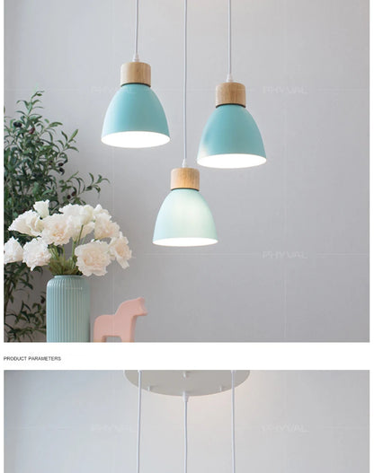 Nordic Macaron Chandeliers E27 Creative Wooden Bedside Lights For Bedroom Study Cafe Bar Restaurant Decor 3 Heads Pendant Lamps