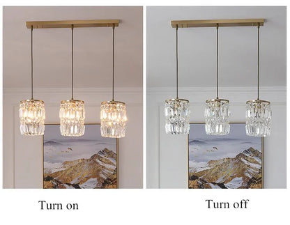 Nordic Copper LED Pendant Light Luxury Crystal Ceiling Lamps Modern Chandelier Lustre Dining Table Bar Kitchen Island Fixtures