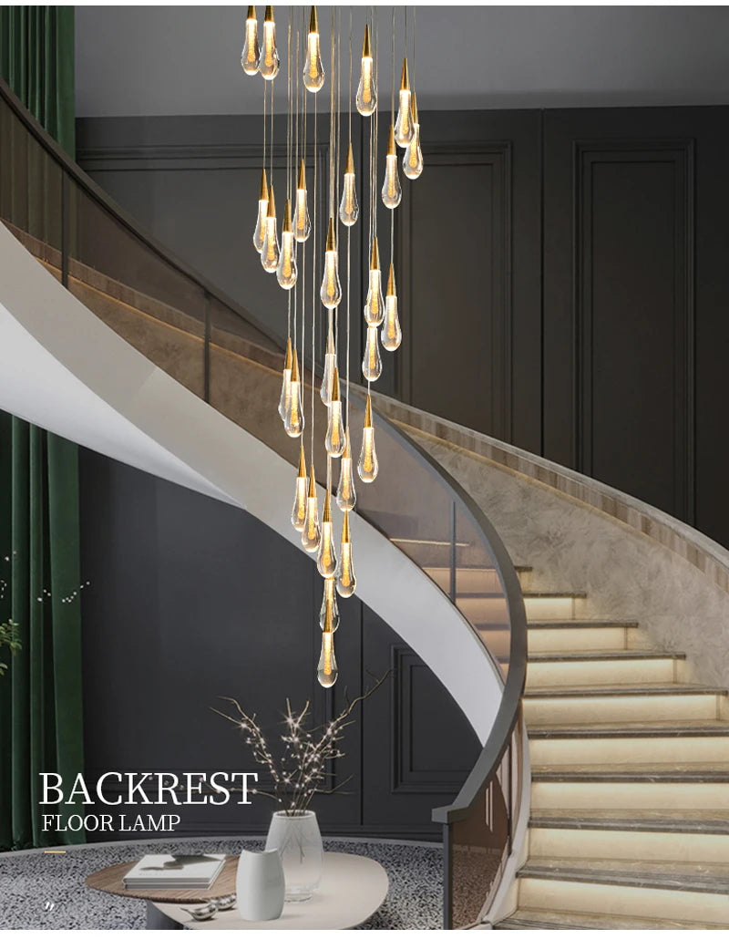 Modern crystal light chandelier for staircase large gold drop design led cristal lamp long villa lobby hanging lighting fixture