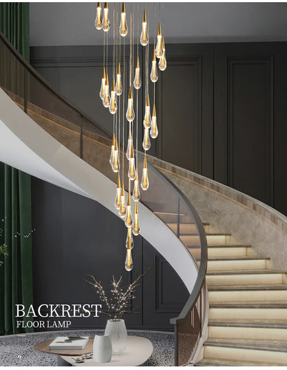 Modern crystal light chandelier for staircase large gold drop design led cristal lamp long villa lobby hanging lighting fixture