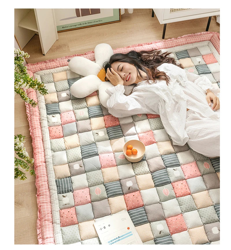 Cotton Carpet for Living Room Hand Patchwork Quilted Thicken Bedroom Rugs Anti Slip Large Kids Room Rug Tatami Mat Machine Wash