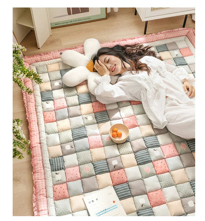 Cotton Carpet for Living Room Hand Patchwork Quilted Thicken Bedroom Rugs Anti Slip Large Kids Room Rug Tatami Mat Machine Wash
