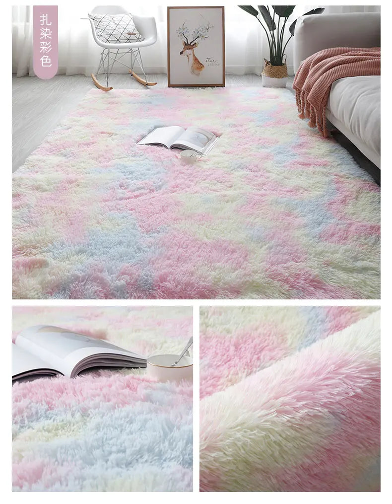 Pink Bedroom Carpet For Children's  Room Cute Girls Floor Soft Mat Living Room Decoration White Fluffy Large Kids Bedside Rugs
