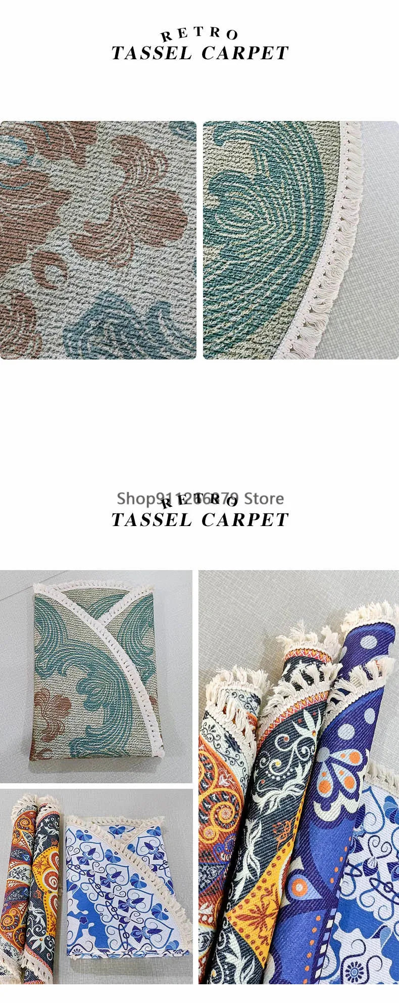 Vintage Round Carpet for Living Room Hand Woven Bedroom Rugs Cotton Linen Tassel Anti Slip Prayer Floor Mat Boho Mandala Carpet