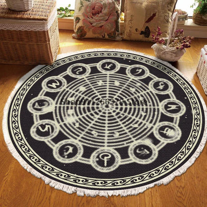 Vintage Round Carpet for Living Room Hand Woven Bedroom Rugs Cotton Linen Tassel Anti Slip Prayer Floor Mat Boho Mandala Carpet