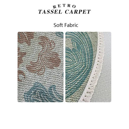 Vintage Round Carpet for Living Room Hand Woven Bedroom Rugs Cotton Linen Tassel Anti Slip Prayer Floor Mat Boho Mandala Carpet