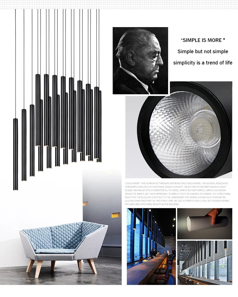 Modern led Pendant Lamp Long Tube Lamp Kitchen Island Dining Room Shop Bar Counter Decoration Cylinder Pipe Pendant Lights