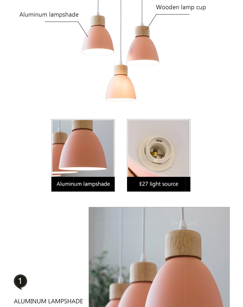 Nordic Macaron Chandeliers E27 Creative Wooden Bedside Lights For Bedroom Study Cafe Bar Restaurant Decor 3 Heads Pendant Lamps