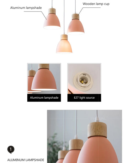 Nordic Macaron Chandeliers E27 Creative Wooden Bedside Lights For Bedroom Study Cafe Bar Restaurant Decor 3 Heads Pendant Lamps