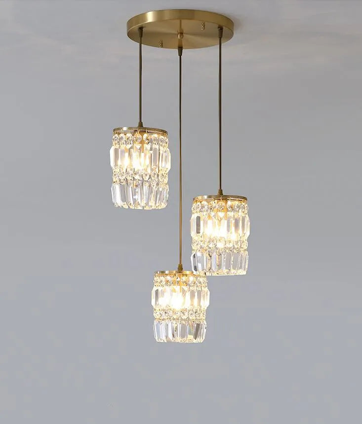 Nordic Copper LED Pendant Light Luxury Crystal Ceiling Lamps Modern Chandelier Lustre Dining Table Bar Kitchen Island Fixtures