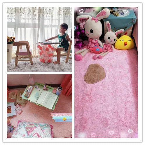 Pink Bedroom Carpet For Children's  Room Cute Girls Floor Soft Mat Living Room Decoration White Fluffy Large Kids Bedside Rugs