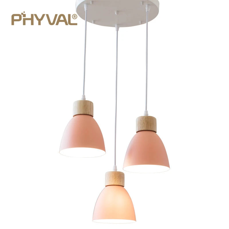 Nordic Macaron Chandeliers E27 Creative Wooden Bedside Lights For Bedroom Study Cafe Bar Restaurant Decor 3 Heads Pendant Lamps